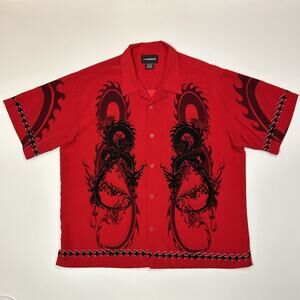 No Boundaries Dragon Shirt Mens Size XL Extra Large Y2K Short Sleeve Flames